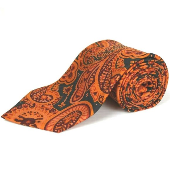 Ted Baker London Men's Silk Neck Tie Made in USA Orange Flowers Floral Print - Picture 1 of 4